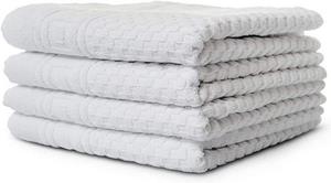 Carenesse Handtücher »50x100 cm weiß, 4-er Pack Waffelmuster & Bordüre Duschtuch Badetuch«, 100% Baumwolle fusselfrei saugstark weich Towel Frotteehandtuch