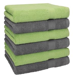 Betz Handtücher »6 Stück Handtücher Größe 50 x 100 cm Premium Handtuch Set 100% Baumwolle Farbe apfelgrün/anthrazit grau« (6-St)