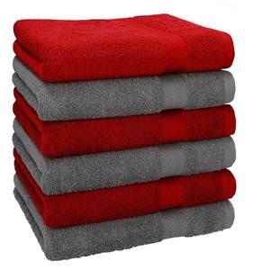 Betz Handtücher »6 Stück Handtücher Größe 50 x 100 cm Premium Handtuch Set 100% Baumwolle Farbe dunkelrot/anthrazit Grau« (6-St)