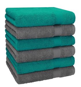 Betz Handtücher »6 Stück Handtücher Größe 50 x 100 cm Premium Handtuch Set 100% Baumwolle Farbe smaragdgrün/anthrazit Grau« (6-St)