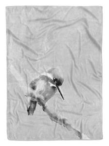 Sinus Art Handtücher »Handtuch Strandhandtuch Saunatuch Kuscheldecke Grau kleiner Vogel Motiv« (1-St), Handtuch