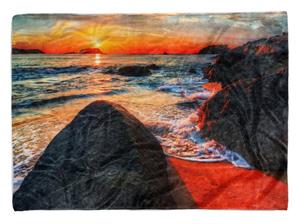 Sinus Art Handtücher »Handtuch Strandhandtuch Saunatuch Kuscheldecke mit Fotomotiv Felsen Meer Sonnen« (1-St), Handtuch