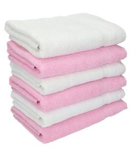 Betz Handtücher »6 Stück Handtücher Palermo 100% Baumwolle Größe 50 x 100 cm Handtuch Set Farbe weiß und rosé«