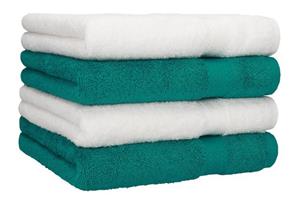 Betz Handtücher »4 Stück Handtücher Premium 100% Baumwolle 4 Handtücher Farbe weiß und smaragdgrün«