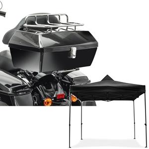 Craftride Set: Motorrad Topcase mit Gepäckgrill Missouri 43Ltr für Chopper abschließbar sw  mit Rennzelt 3x3m faltbar sw