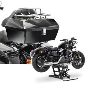 Craftride Set: Topcase mit Gepäckgrill Missouri 43Ltr für Chopper sw  mit Hebebühne Mid-Lift L bis 680 kg sw