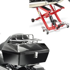 Craftride Set: Topcase mit Gepäckgrill Missouri 43Ltr für Chopper sw  mit Hebebühne Mid-Lift XL bis 500kg rot