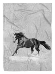 Sinus Art Handtücher »Handtuch Strandhandtuch Saunatuch Kuscheldecke Grau Pferd Motiv« (1-St), Handtuch