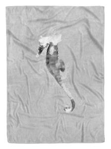 Sinus Art Handtücher »Handtuch Strandhandtuch Saunatuch Kuscheldecke Grau Seepferdchen Motiv« (1-St), Handtuch