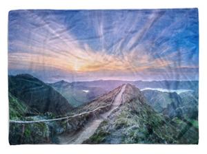 Sinus Art Handtücher »Handtuch Strandhandtuch Saunatuch Kuscheldecke mit Fotomotiv Bergweg Berge Sonnenuntergan« (1-St), Handtuch