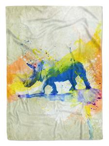 Sinus Art Handtücher »Handtuch Strandhandtuch Saunatuch Kuscheldecke SplashArt Tier Serie Kunstvoll Rhino I Mot« (1-St), Handtuch