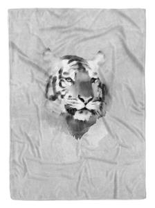 Sinus Art Handtücher »Handtuch Strandhandtuch Saunatuch Kuscheldecke Grau Tiger Motiv« (1-St), Handtuch