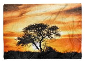 Sinus Art Handtücher »Handtuch Strandhandtuch Saunatuch Kuscheldecke mit Fotomotiv Baum Afrika Sonnen« (1-St), Handtuch