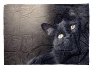 Sinus Art Handtücher »Handtuch Strandhandtuch Saunatuch Kuscheldecke mit Tiermotiv schwarze Katze Kat« (1-St), Handtuch