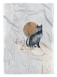 Sinus Art Handtücher »Handtuch Strandhandtuch Saunatuch Kuscheldecke Katze Mond Wasserfarben« (1-St), Handtuch