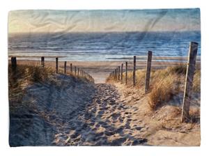 Sinus Art Handtücher »Handtuch Strandhandtuch Saunatuch Kuscheldecke mit Fotomotiv Nordsee Strandweg« (1-St), Handtuch