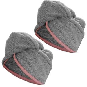 HOMELEVEL Turban-Handtuch (2-St), 2x Frottee Haarturban mit Knopf - Kopf Handtuch Haartuch Turban - 100% Baumwolle schnelltrocknend - 2 Stück - Haarhandtuch in Grau