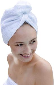 Carenesse Turban-Handtuch »Haarturban Baumwolle weiß mit Knopf & Schlaufe saugstark hair towel«, Stabiles Haarhandtuch aus 100% Baumwolle OHNE Mikroplastik