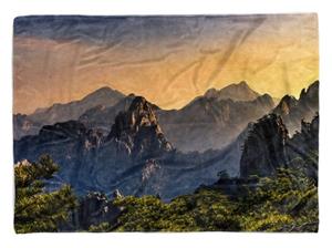 Sinus Art Handtücher »Handtuch Strandhandtuch Saunatuch Kuscheldecke mit Fotomotiv Berge Natur Abendröte« (1-St), Handtuch