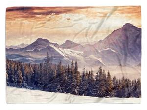 Sinus Art Handtücher »Handtuch Strandhandtuch Saunatuch Kuscheldecke mit Fotomotiv Berge Schnee Tannenwald« (1-St), Handtuch