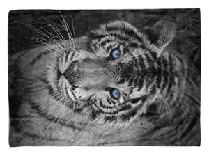 Sinus Art Handtücher »Handtuch Strandhandtuch Saunatuch Kuscheldecke mit Tiermotiv Tiger blaue Augen« (1-St), Handtuch