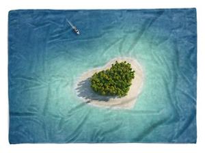 Sinus Art Handtücher »Handtuch Strandhandtuch Saunatuch Kuscheldecke mit Fotomotiv Insel mit Herzform« (1-St), Handtuch