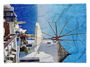 Sinus Art Handtücher »Handtuch Strandhandtuch Saunatuch Kuscheldecke mit Fotomotiv Santorini Griechen« (1-St), Handtuch