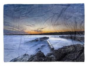 Sinus Art Handtücher »Handtuch Strandhandtuch Saunatuch Kuscheldecke mit Fotomotiv Küste Meer Abenddä« (1-St), Handtuch