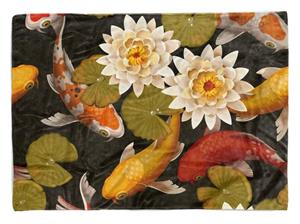 Sinus Art Handtücher »Handtuch Strandhandtuch Saunatuch Kuscheldecke mit Fotomotiv Koi Fische Blumen« (1-St), Handtuch