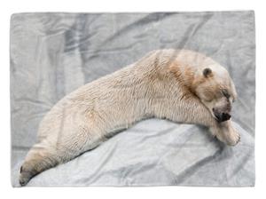 Sinus Art Handtücher »Handtuch Strandhandtuch Saunatuch Kuscheldecke mit Tiermotiv Eisbär hält ein Sc« (1-St), Handtuch