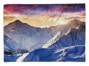 Sinus Art Handtücher »Handtuch Strandhandtuch Saunatuch Kuscheldecke mit Fotomotiv Schneegipfel Berge Sonnenunt« (1-St), Handtuch