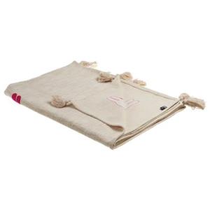 Beliani - Decke Beige u. Pink Baumwolle 130x180 cm Lama-Motiv mit Quasten Überwurf für Schlafzimmer Kinderzimmer - Weiß