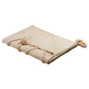 Beliani - Kuscheldecke Beige Baumwolle 130 x 180 cm Handgefertigt mit Muster Orientalisch Quasten für Bett Sofa Couch Sessel Schlafzimmer Wohnzimmer