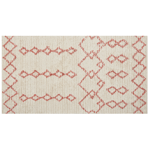 beliani Teppich Baumwolle beige / rosa Muster geometrisch rechteckig 80 x 150 cm Buxar - Beige