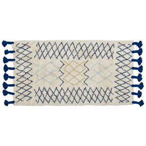 beliani Teppich rechteckig Baumwolle beige / blau Muster geometrisch 80x150 cm Erzincan - Beige