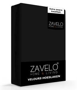 Zavelo Hoeslaken Velours Zwart - Fluweel Zacht - 30 cm Hoekhoogte - Rondom Elastiek - Velvet -Lits-jumeaux (160/180x200/220 cm)