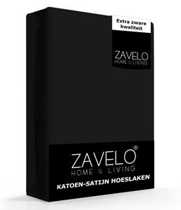 Zavelo Katoen - Hoeslaken Katoen Satijn Zwart - Zijdezacht - Extra Hoog-Lits-jumeaux (180x200 cm)