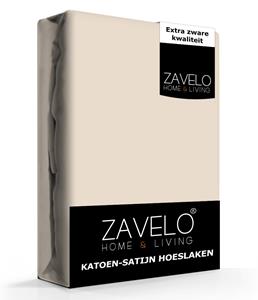Zavelo Katoen - Hoeslaken Katoen Satijn Zand - Zijdezacht - Extra Hoog-1-persoons (90x200 cm)