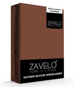 Zavelo Katoen - Hoeslaken Katoen Satijn Roest Bruin - Zijdezacht - Extra Hoog-1-persoons (90x200 cm)