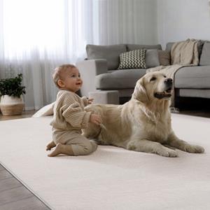 Merinos Superzacht Laagpolig Vloerkleed met bontlook Beige-117x160 cm