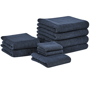 beliani Handtuch-Set mit Badematte Dunkelblau Frottee Baumwolle 9-teilig Modern Saugfähig Schnelltrocknend Ringgesponnen für Badezimmer - Blau