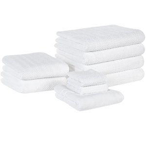 Beliani - Handtuch-Set mit Badematte Weiß Frottee Baumwolle 9-teilig Modern Saugfähig Schnelltrocknend Ringgesponnen für Badezimmer - Weiß