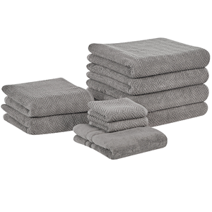 beliani Handtuch-Set mit Badematte Grau Frottee Baumwolle 9-teilig Modern Saugfähig Schnelltrocknend Ringgesponnen für Badezimmer - Grau
