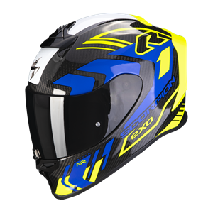 Scorpion Exo-R1 Evo Carbon Air Supra Black-Neon Yellow-Blue Full Face Helmet