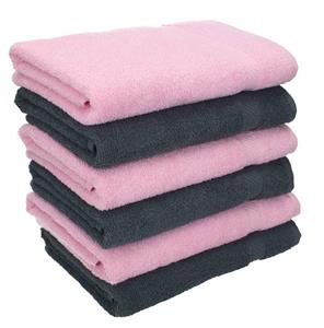 Betz Handtücher »6 Stück Handtücher Größe 50 x 100 cm Palermo 100% Baumwolle Handtuch-Set Farbe anthrazit und rosé«