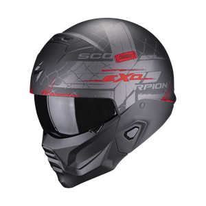 Scorpion Exo-Combat II Xenon Matt Black-Red Jet Helmet