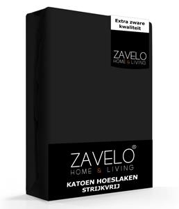 Zavelo Hoeslaken Katoen Strijkvrij Zwart-2-persoons (140x200 cm)