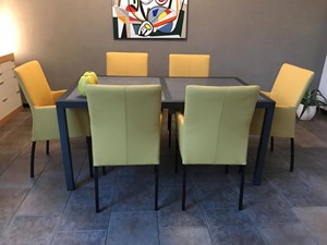 ShopX Leren eetkamerstoel comfort met armleuning, geel leer, gele keukenstoelen