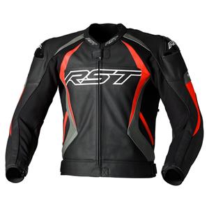 RST Tractech Evo 4 Ce Mens Leather Jacket Black Grey Flo Red