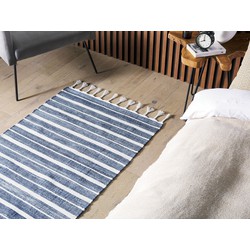 beliani Outdoor Teppich Matte grau / blau mit Fransen 80x150 cm Streifen Modern Bademli - Blau